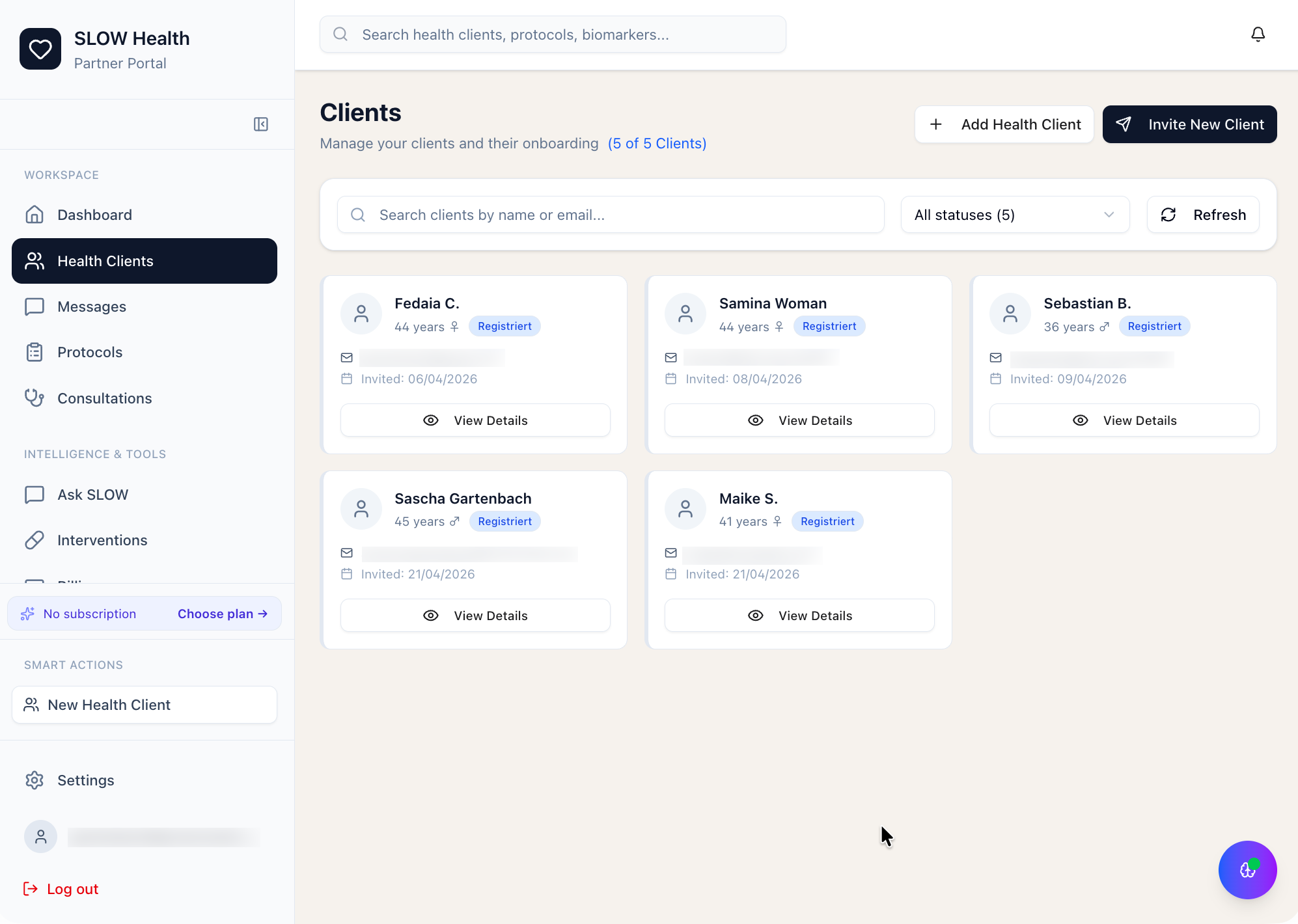 SLOW Practitioner Dashboard: Patientenübersicht