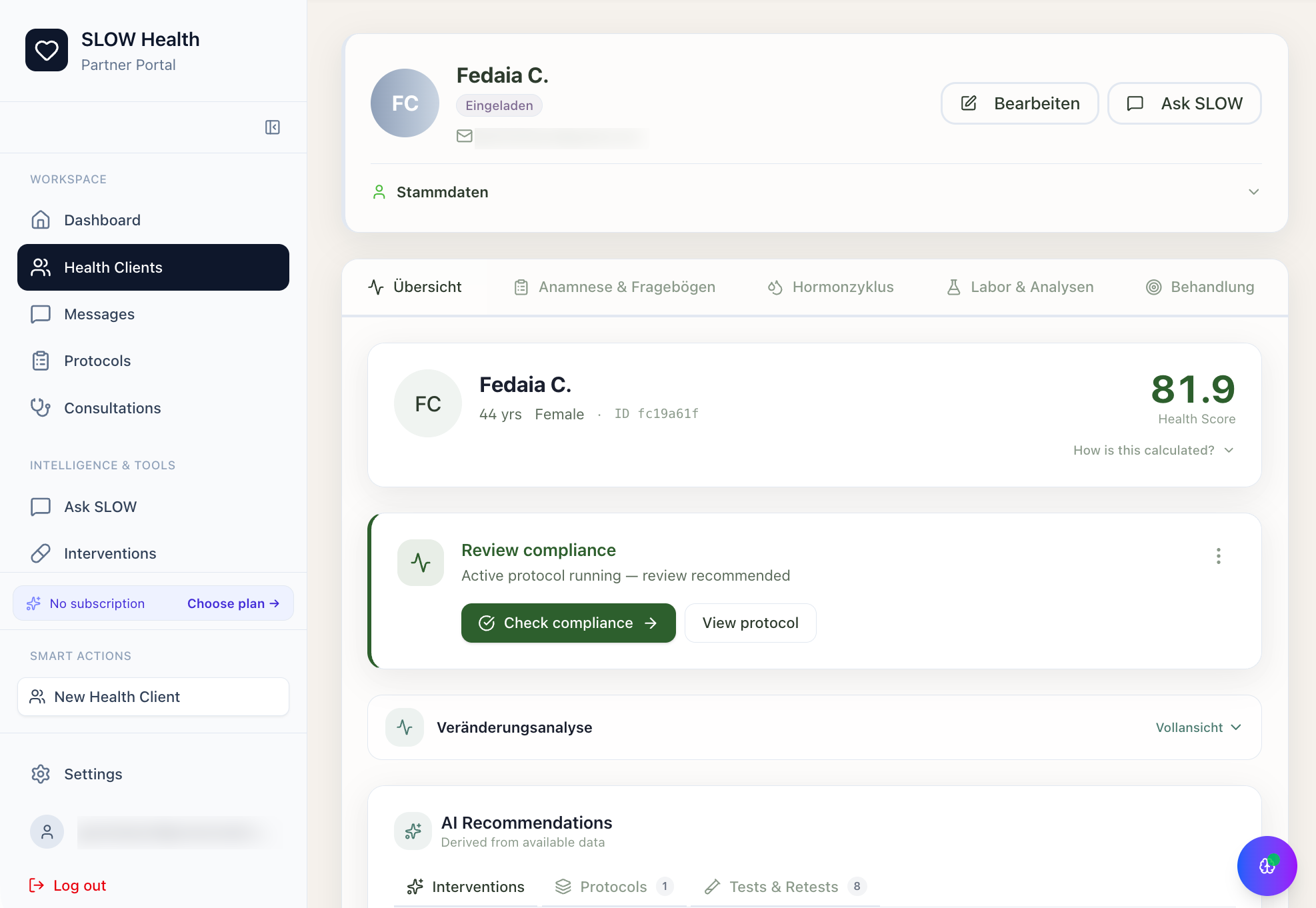SLOW Practitioner Dashboard: Patient Detail View